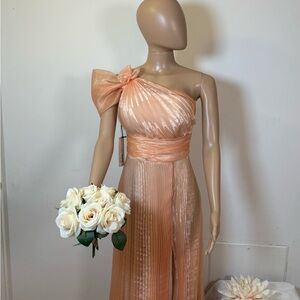 Beginning Boutique Peach One-Shoulder Maxi Dress -Made in Turkey